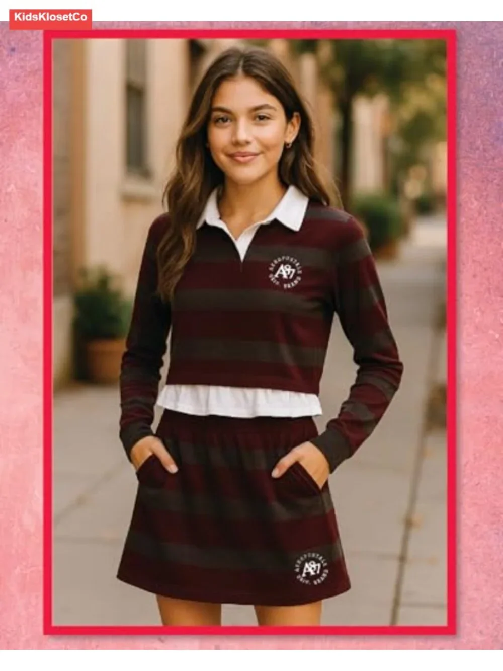 Girls 2-Piece Long Sleeve Rugby Polo Top & Scooter Skort Set 7-12